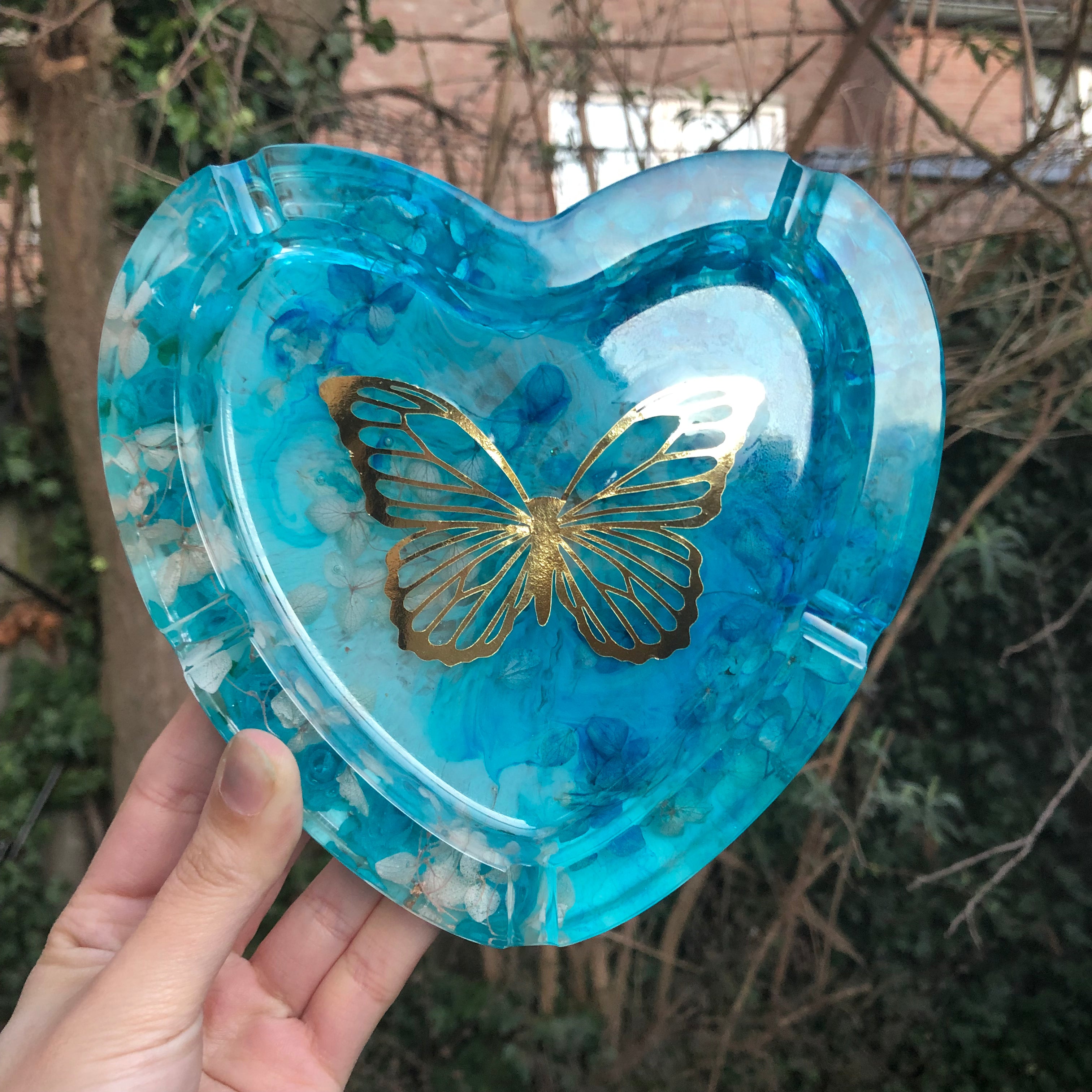 Blue Butterfly Heart Ashtray