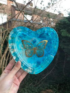 Blue Butterfly Heart Ashtray