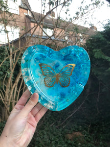 Blue Butterfly Heart Ashtray