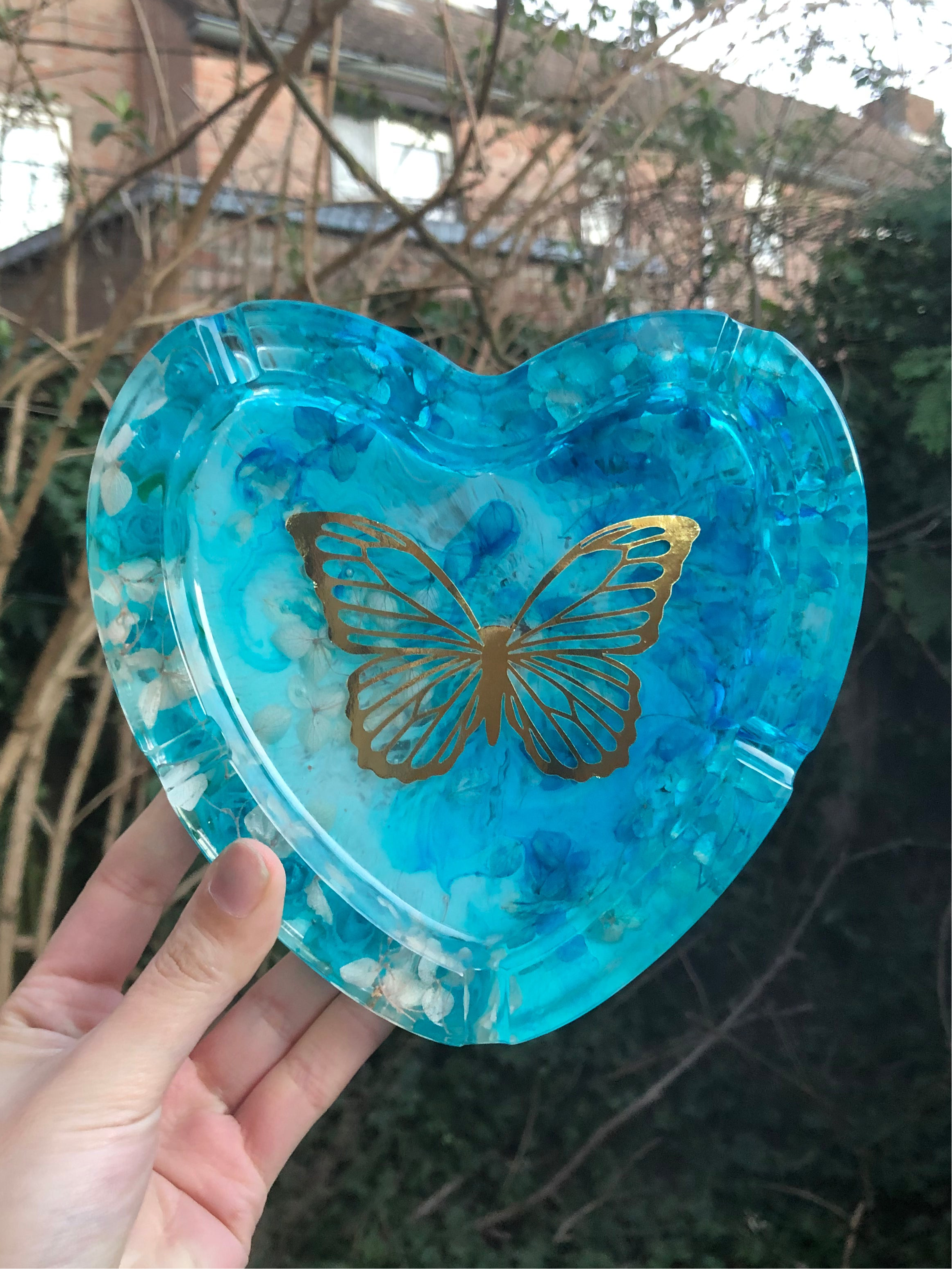 Blue Butterfly Heart Ashtray