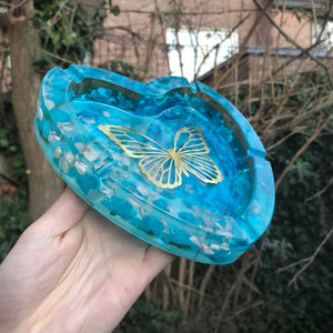 Blue Butterfly Heart Ashtray