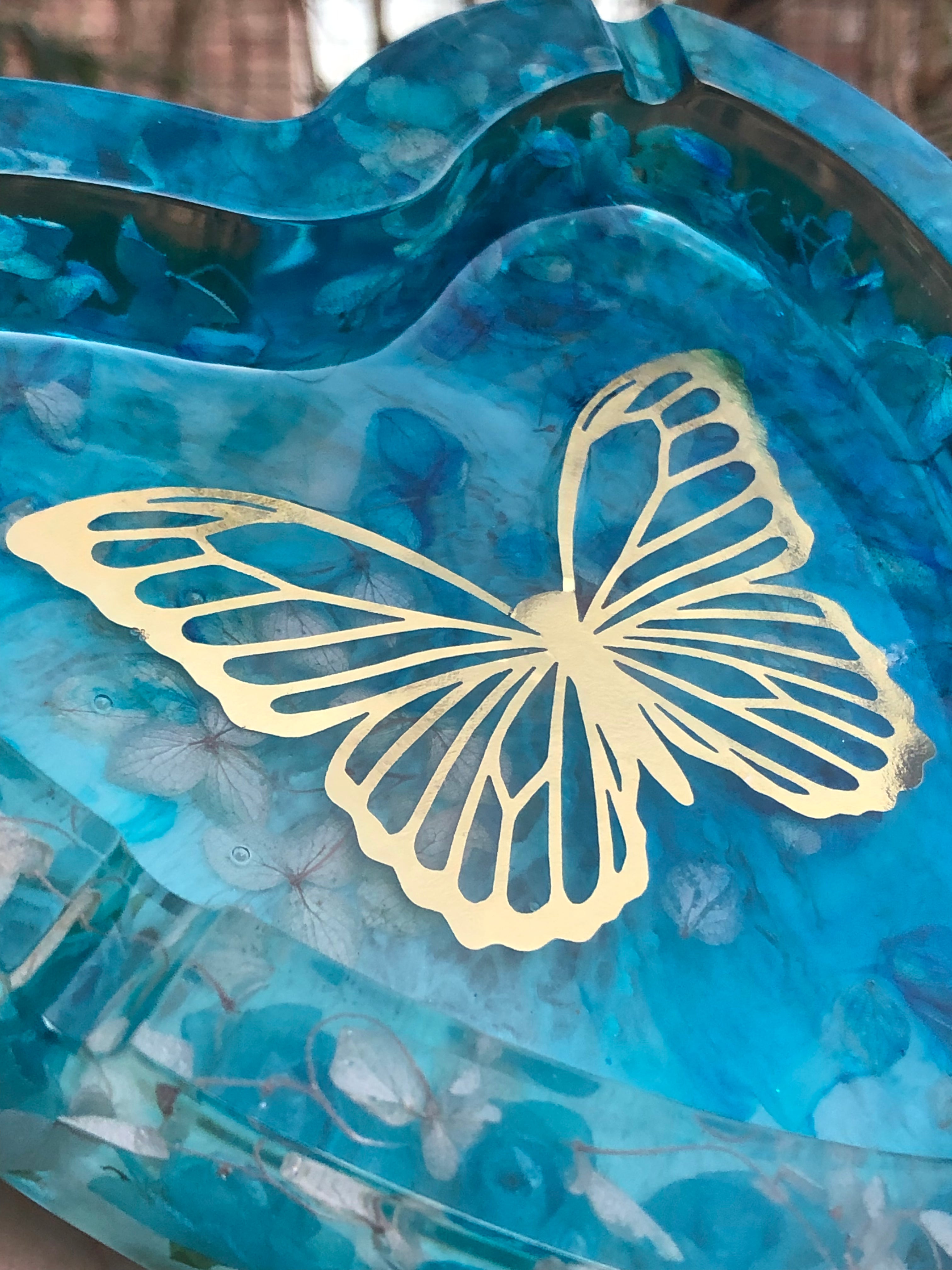 Blue Butterfly Heart Ashtray