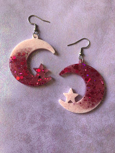 Strawberry Milkshake Moon Earrings #2